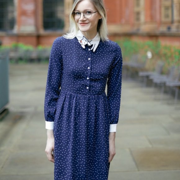 Miss Patina Dresses & Skirts - Miss Patina Bowie Cat Collar blue dress size Medium (fits more like S) EUC